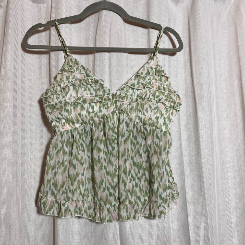 Cottagecore Fairy Grunge Green Pink Ruffle Peplum Camisole Tank Top Small Mi Ami